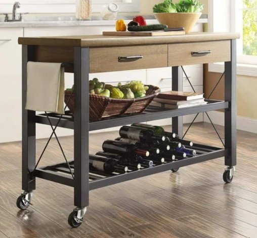 Whalen Santa Fe Kitchen Cart w/ Metal Shelves & TV Stand Feature