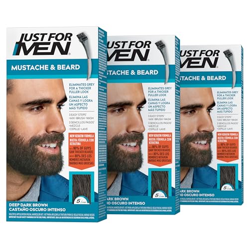 Just For Men Mustache & Beard, Beard Dye for Men with Brush - 3 Pack Deal