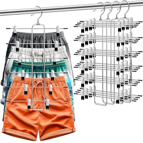 FATHITA 6-Tier Pants Hangers w/ Clips 4-Pack (Silver)