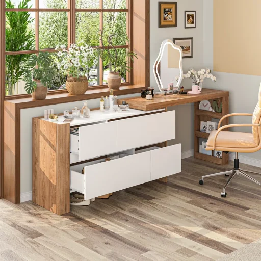 4-Drawer Shelbyville Rotatable L-Shaped Vanity Desk