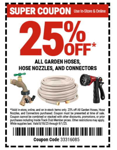 Harbor Freight Garden Hose Accessories Coupon