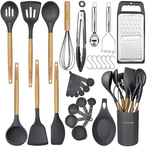 29-Piece Non-Stick Silicone Cooking Kitchen Utensils Set with Holder