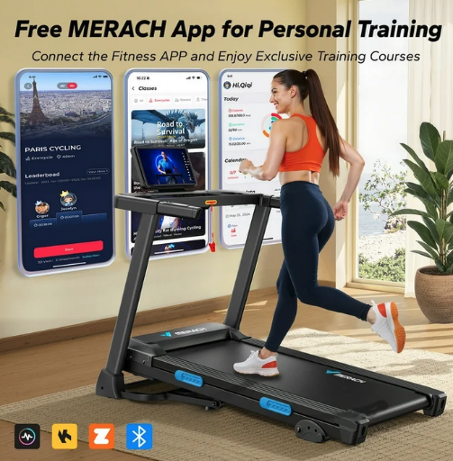 MERACH FoldingTreadmill W/APP & 300 Lb. Capacity