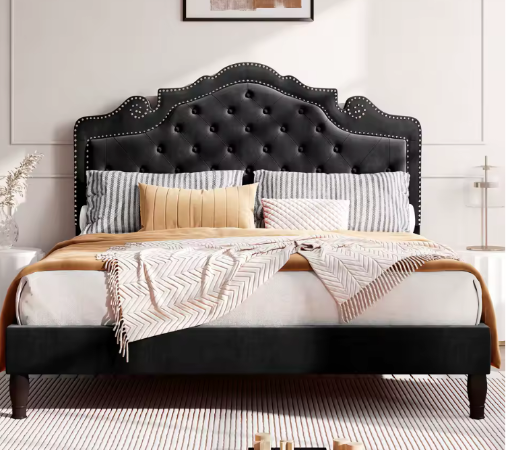 HOOMIC Bed Frame with Adjustable Velvet Tiara Headboard