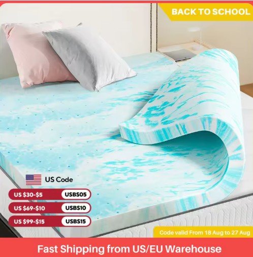 JHK Gel Memory Foam Mattress Topper