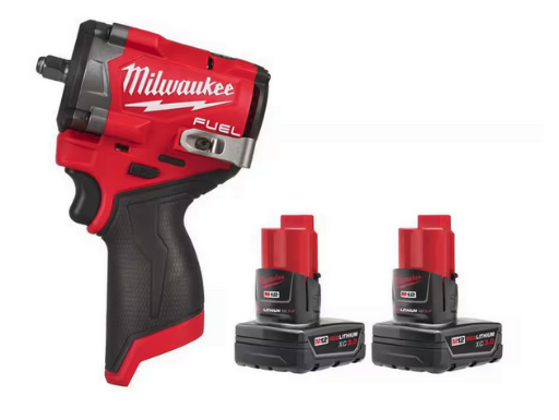 Milwaukee M12 FUEL Cordless Impact Wrench with 2, 3.0Ah Battery Packs