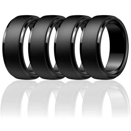 Egnaro Men's Silicone Classic Black Rings 4-Pack