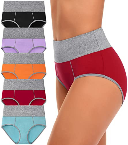5 Pack High Waisted Cotton Briefs