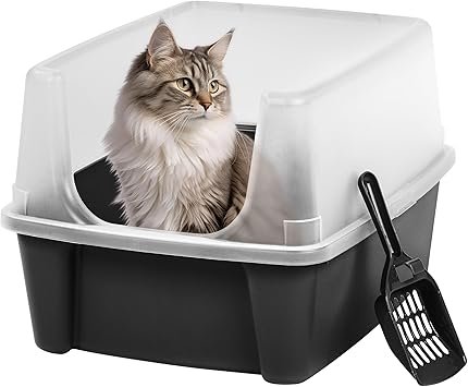 IRIS USA Large Cat Litter Box with Scatter Shield and Scoop