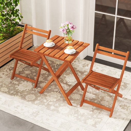 3-Piece Wood Patio Bistro Set w/ Folding Chairs