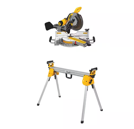 DEWALT 15A 12" Double Bevel Sliding Compound Miter Saw w/Blade Wrench, Material Clamp & Compact Miter Saw Stand