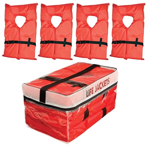 Absolute Outdoor Kent Clear Storage Bag with Type II Life Jackets (Adult, Orange) 4-Pack
