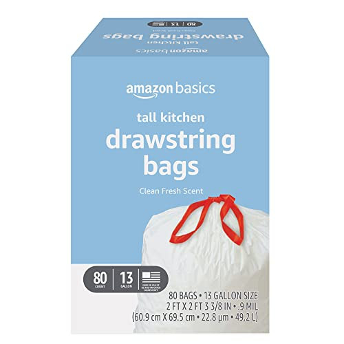 Amazon Basics Tall Kitchen Drawstring Trash Bags -80ct  