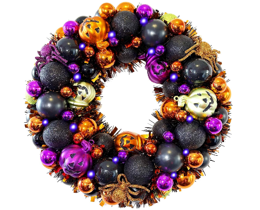 Halloween Ball Wreath with Lights
