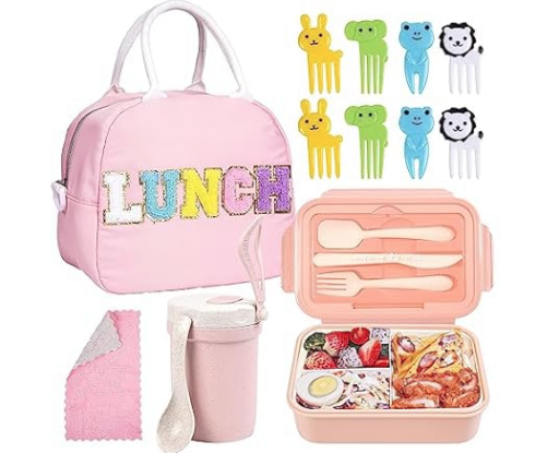 Kolewo4ever 17 Pieces Bento Box Lunch Box Kit Pink