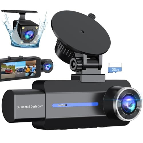 BAEASU 3-Channel Triple Car Camera with 32GB Card