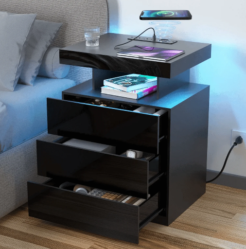 Hommpa RGB LED Nightstand with Charging Station