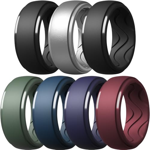 Egnaro Men's Silicone Rings 7-Pack