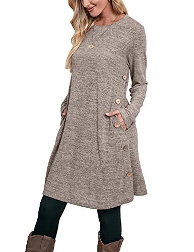 OFEEFAN Long Sleeve Tunic Dress with Pockets