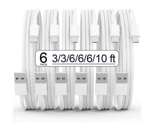 AZMOGDT 6 Pack Apple MFi Certified Lightning Cable (Various Sizes)