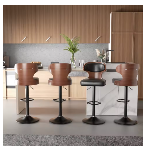 2pc Set Rotating Bar Stools with Backrest and Footstool