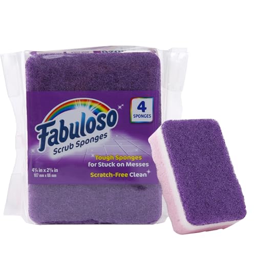 Fabuloso Scratch-Free Kitchen Dish Sponges Purple Cellulose Scrubber Sponge with Scouring Pad 4-Pack