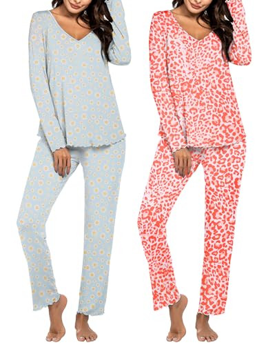 Ekouaer Women's 2 Pack Pajama Sets