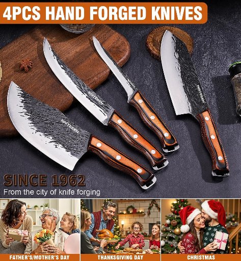 Naitesen 4PC Butcher Knife and Kitchen Knife Set