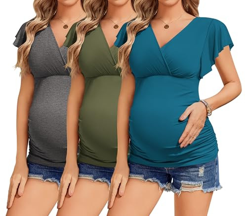 Ekouaer Women's Maternity Shirts 3-Pack