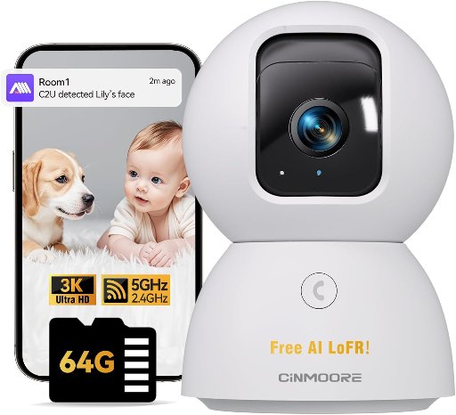 CINMOORE 3K 5MP Pet/Dog Camera Indoor with Phone App