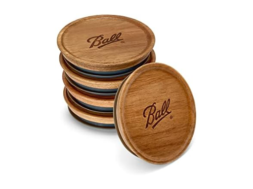 Ball Jar Wide Mouth Wooden Storage Lids 5-Pack
