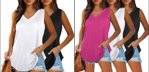 Ofeefan V Neck Loose Fit Tank Tops  2Pack/3Pack