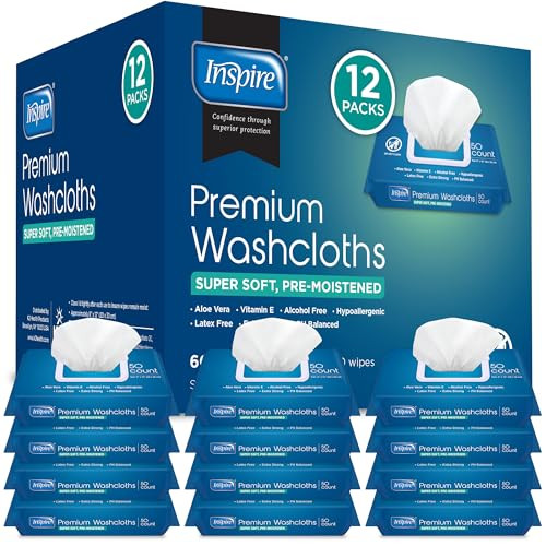 Inspire Adult Wet Wipes, 12 Packs of 50