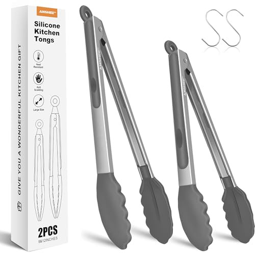 Anshee Stainless Steel & Silicone Food Tongs Set