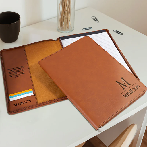 Initial Vegan Leather Padfolio – Custom Laser Engraving
