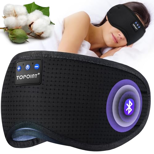 TOPOINT Bluetooth 5.4 Breathable Sleep Mask Headphones w/ Microphone
