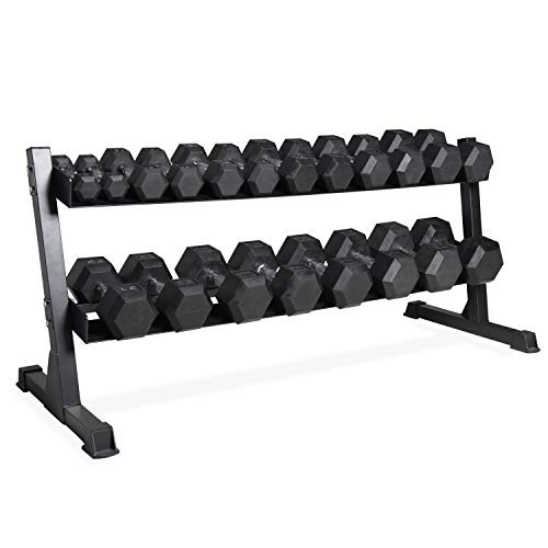 CAP Barbell 550 lb Coated Black Handle Hex Dumbbell Weight Set with Two Tier Rack
