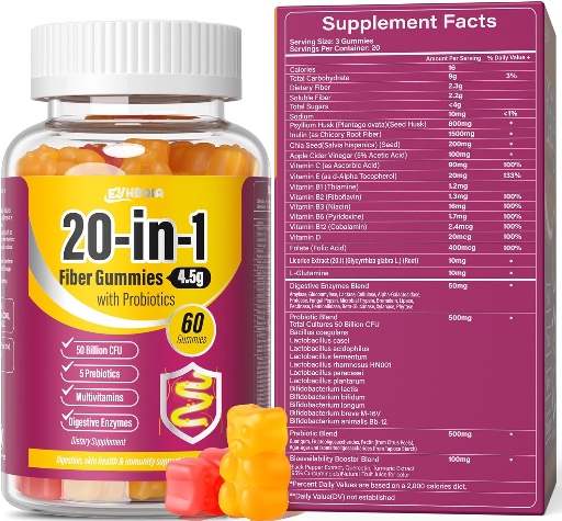 Fiber Gummies Supplement Probiotic -60-Count  Orange & Peach