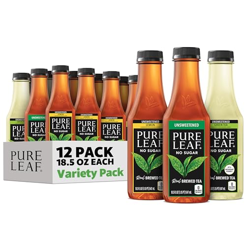 Pure Leaf Iced Tea, Unsweetened 3 Flavor Variety Pack, Zero Sugar & Zero Calories, 18.5 fl oz Bottles (12 Pack) Deal