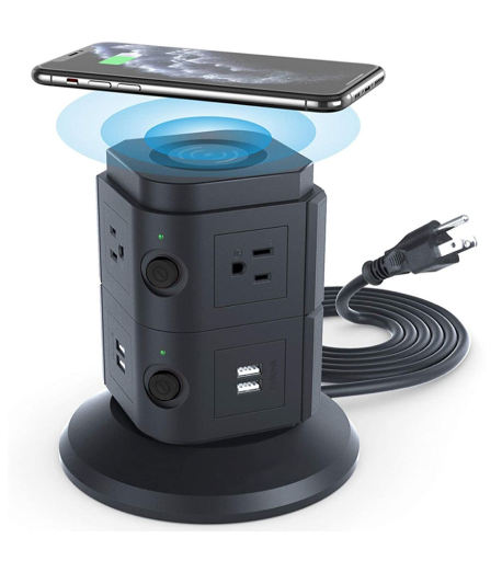 Power Strip Tower Surge Protector Charging Station with 6 AC/4 USB