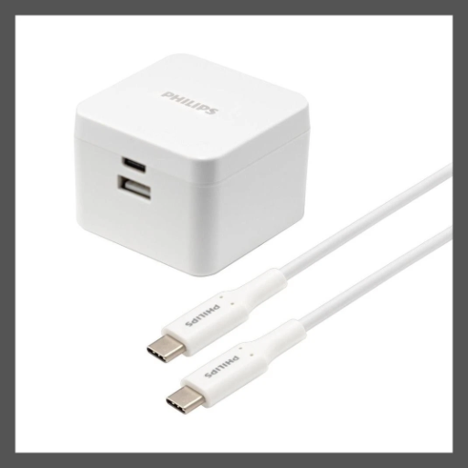 Philips 60W USB-C GAN and USB-A Charging Adapter with Cable