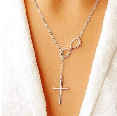 18-Inch Italian Silver Infinity Cross Lariat Necklace