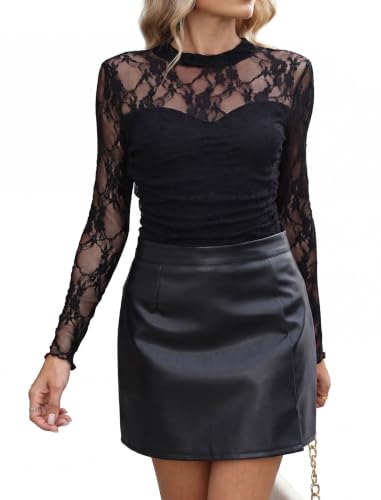 WIHOLL Long Sleeve Mesh Turtle Necks Tops Deal