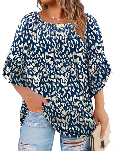 Plus Size Boho Tops 3/4 Length Sleeve
