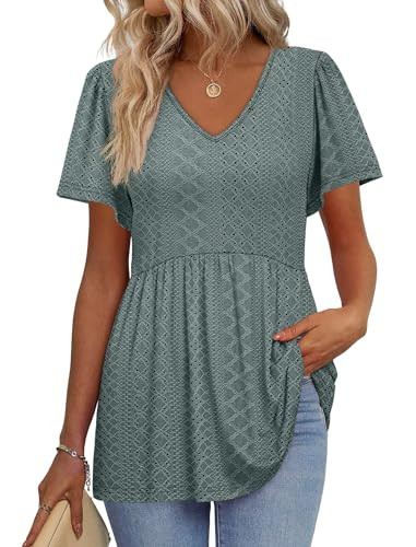 Ofeefan Babydoll Short  Puff Sleeve Shirts
