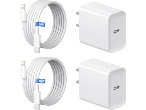 2-Pack 10' Lightning to USB-C Cable with 20W USB-C Charging Adapter