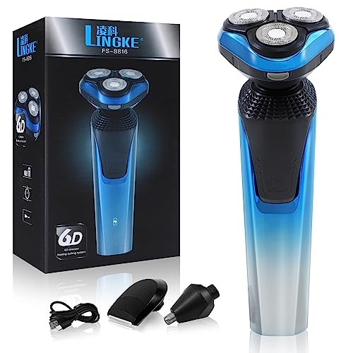 Electric Wet/Dry Cordless Razor for Men W/3 Detchable Heads