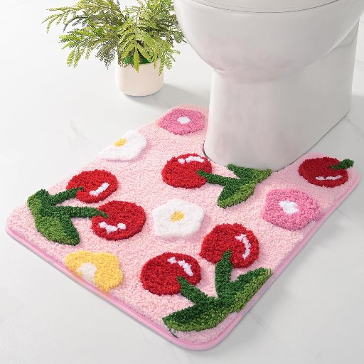 Cute Cherry Bath Mat U Shaped Toilet Rug