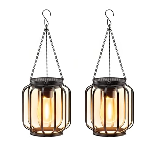 Bonlion Metal Solar Hanging Lanterns w/ Hook (Bright Warm) 2-Pack