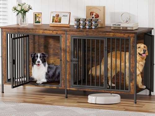EasyCom Furniture Double Sided Wooden Dog Crate w/ Divider